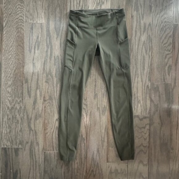 lululemon athletica Pants - Lululemon Dark Olive green Leggings With side Pockets and Small Hole